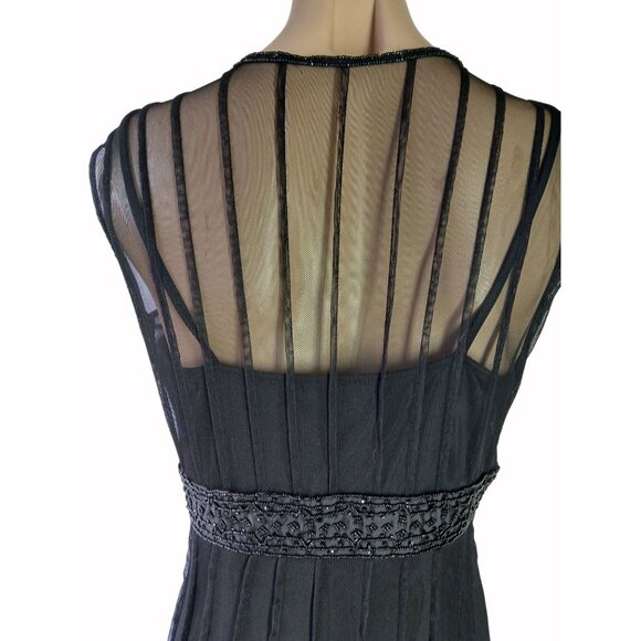 ECI New York Black Mesh Evening Dress Beaded Waist Size 4 Illusion Empire  Lined - Picture 10 of 15